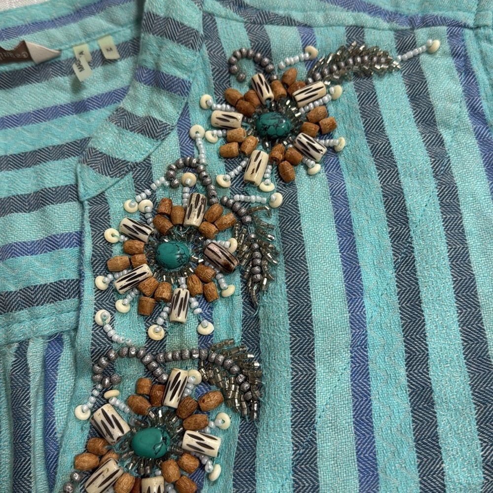 (H1) Soft Surroundings Turquoise Striped Embroidered Tunic, Sz M - Picture 15 of 15